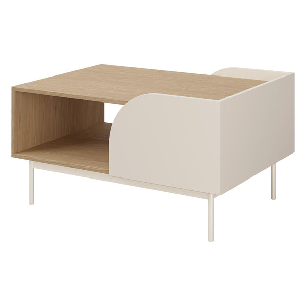 Carmen Couchtisch 92 cm mit 2 Türen und offenem Fach – Macadamia / Frühlingseiche