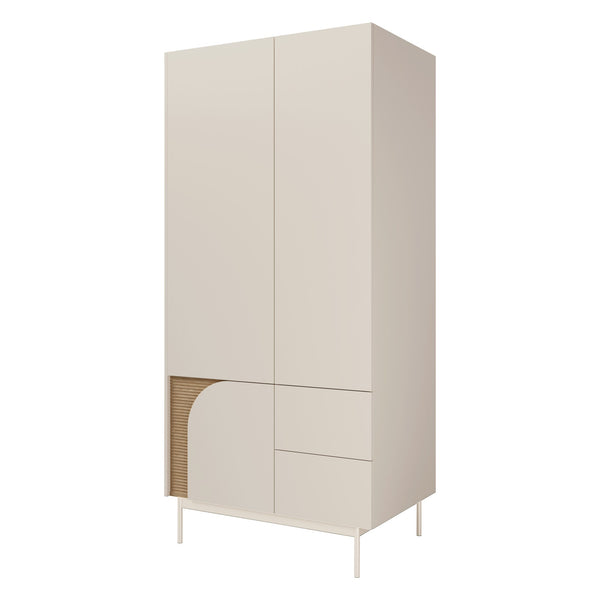 Carmen Kleiderschrank 92 cm mit 3 Türen und 2 Schubladen – Macadamia / Frühlingseiche