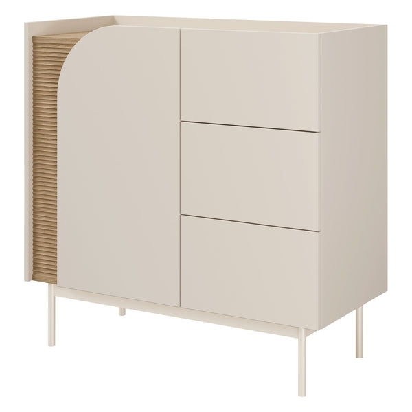 Carmen Kommode 92 cm mit 1 Tür und 3 Schubladen – Macadamia / Frühlingseiche