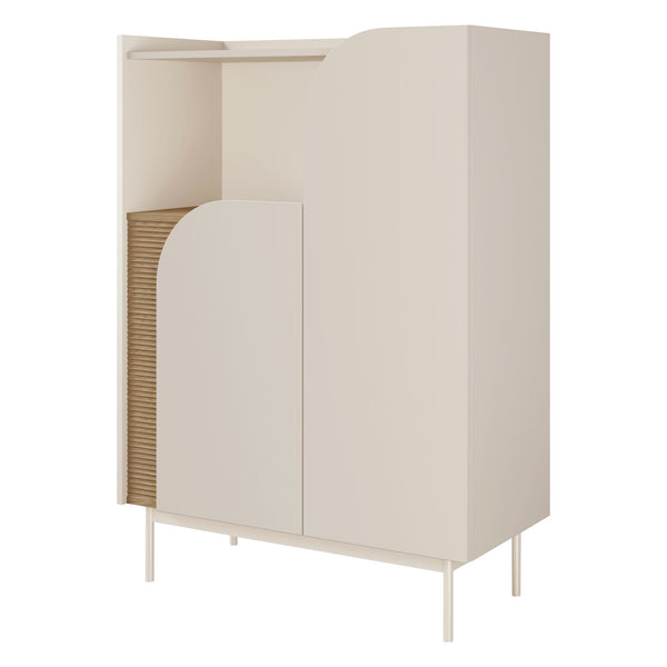 Carmen Niedriges Regal 92 cm mit 2 Türen und offenem Fach – Macadamia / Frühlingseiche