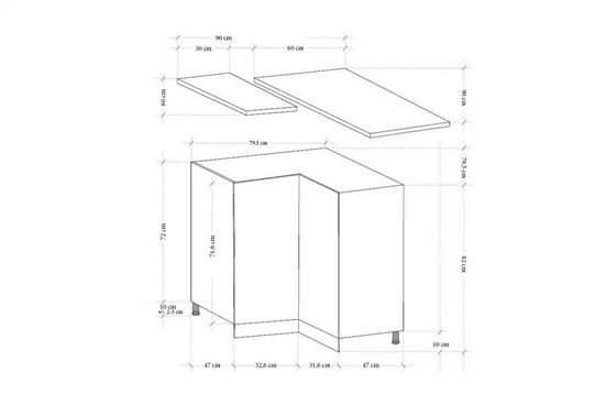 Eckunterschrank 79 cm - sosna andersen - Platzsparende Lösung für Küchenecken. - ROYAL24_MARKT