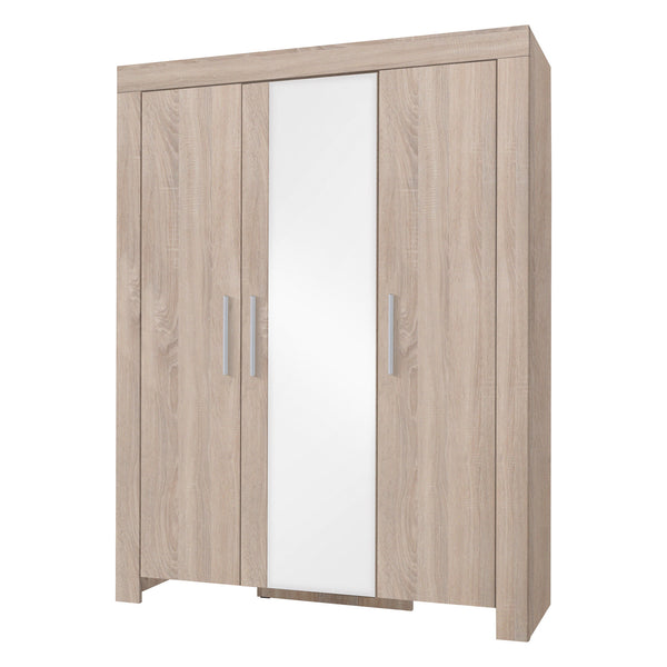 Cezar Kleiderschrank 150 cm mit 3 Türen und Spiegel – Sonoma Eiche