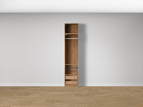 Combo Kleiderschrank-Set 07 – Korpus S1D mit Kleiderstange, 2 Schubladen und Drahtkorb – Puccini Eiche