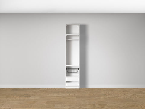 Combo Kleiderschrank-Set 07 – Korpus S1D mit Kleiderstange, 2 Schubladen und Drahtkorb – Weiß