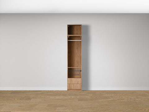Combo Kleiderschrank-Set 08 – Korpus S1D mit Kleiderstange, 2 Schubladen und Drahtkorb – Puccini Eiche