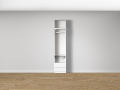 Combo Kleiderschrank-Set 08 – Korpus S1D mit Kleiderstange, 2 Schubladen und Drahtkorb – Weiß