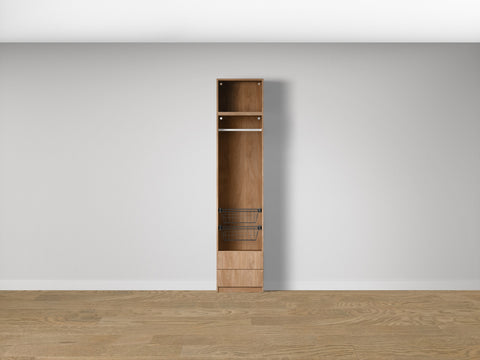 Combo Kleiderschrank-Set 09 – Korpus S1D mit Kleiderstange, 2 Schubladen und 2 Drahtkörben – Puccini Eiche