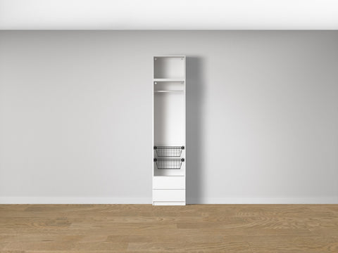 Combo Kleiderschrank-Set 09 – Korpus S1D mit Kleiderstange, 2 Schubladen und 2 Drahtkörben – Weiß