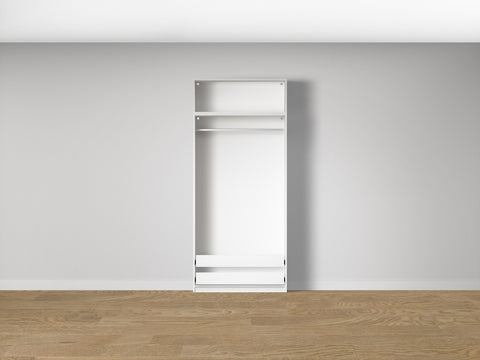 Combo Kleiderschrank-Set 11 – Korpus S2D mit Kleiderstange und 2 Schubladen – Weiß