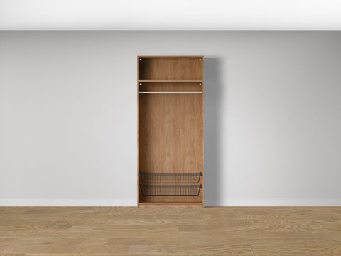 Combo Kleiderschrank-Set 12 – Korpus S2D mit Kleiderstange und 2 Drahtkörben – Puccini Eiche