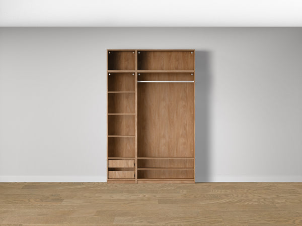 Combo Kleiderschrank-Set 14 – Korpus S2D + Korpus S1D mit Kleiderstange und 2 Schubladen