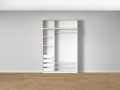 Combo Kleiderschrank-Set 16 – Korpus S2D + Korpus S1D mit Kleiderstange und 4 Schubladen – Weiß