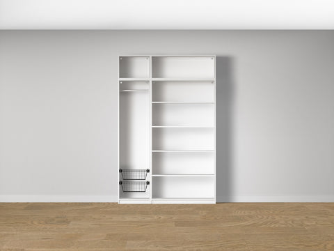 Combo Kleiderschrank-Set 17 – Korpus S2D + Korpus S1D mit Kleiderstange und 2 Drahtkörben – Weiß