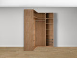 Combo Kleiderschrank-Set 22 – Eckkorpus links + S1D mit Kleiderstange und 2 Drahtkörben – Puccini Eiche