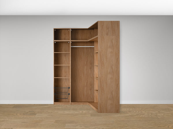 Combo Kleiderschrank-Set 23 – Eckkorpus rechts + S1D mit Kleiderstange und 2 Drahtkörben