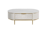 Couchtisch Hillora Gebrochenes Weiß, White worktop, Golden legs and accents 122 cm