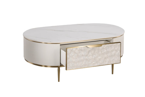 Couchtisch Hillora Gebrochenes Weiß, White worktop, Golden legs and accents 122 cm – Ansicht 3