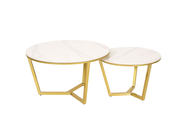 Couchtisch-Set Hillora White and black worktop, Golden legs