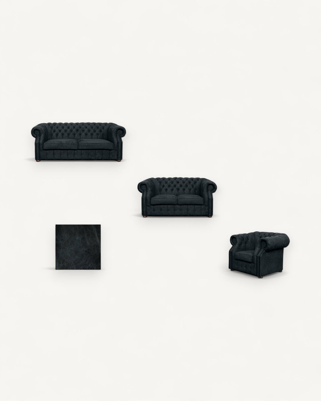 Chesterfield-Sofa Luxura - Echtleder Premium - Handgefertigt - Garantierte Qualität -, Premium Set 3 - 2 - 1,- 3 Teile