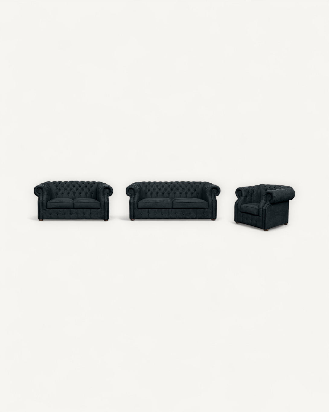 Chesterfield-Sofa Luxura - Echtleder Premium - Handgefertigt - Garantierte Qualität -, Premium Set 3 - 2 - 1,- 3 Teile