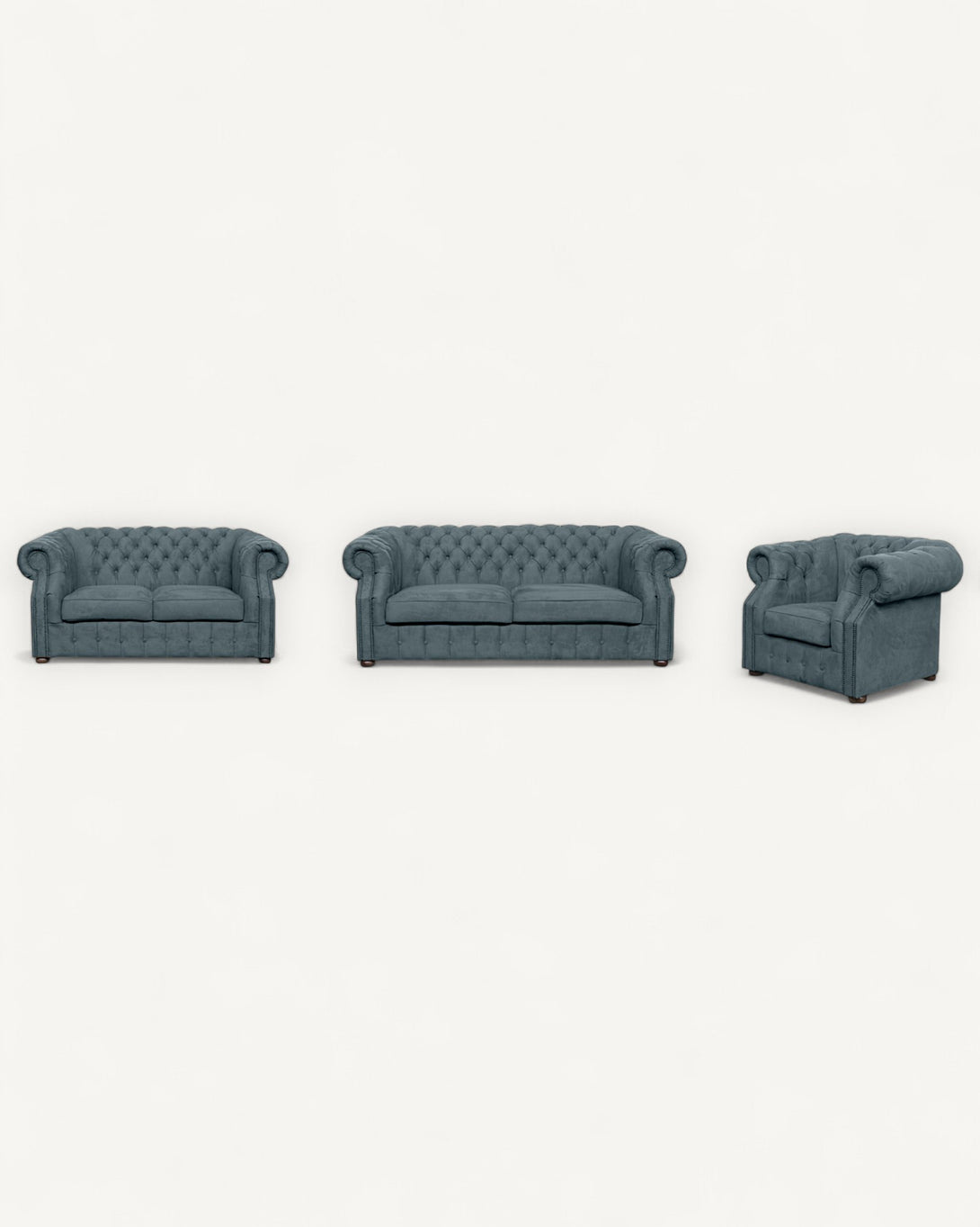 Chesterfield-Sofa Luxura - Echtleder Premium - Handgefertigt - Garantierte Qualität -, Premium Set 3 - 2 - 1,- 3 Teile