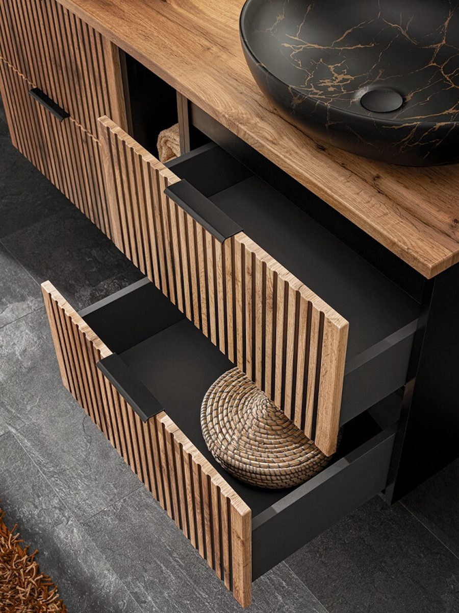 Badmöbel-Set - Xilo X - mit Möbelwaschbecken, Hochschrank & Spiegel - ROYAL24_MARKT