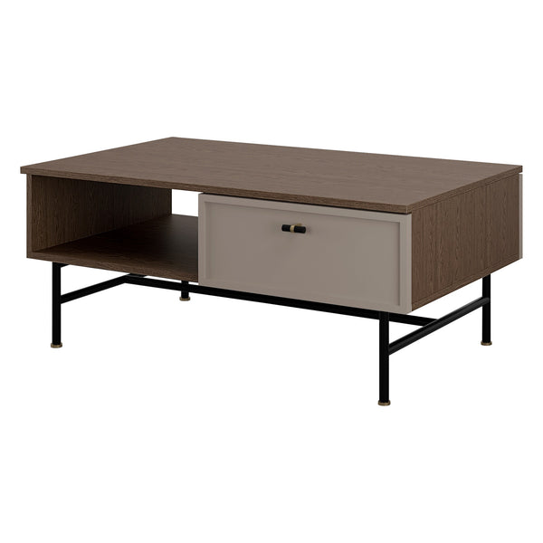 Elora Couchtisch 90 cm mit Schublade und offenem Fach – Baltic Storm / Toffee