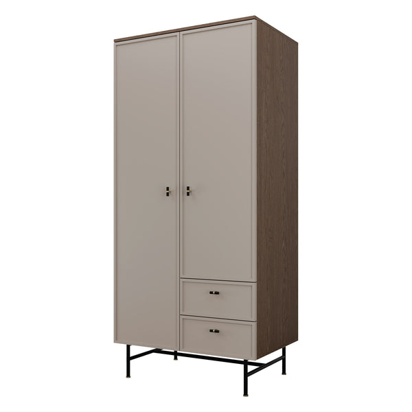 Elora Kleiderschrank 90 cm mit 2 Türen und 2 Schubladen – Baltic Storm / Toffee