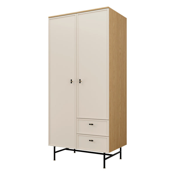 Elora Kleiderschrank 90 cm mit 2 Türen und 2 Schubladen – Frühlingseiche / Macadamia