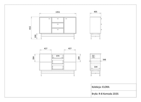 Elora Kommode in Frühlingseiche / Macadamia – Maßzeichnung
