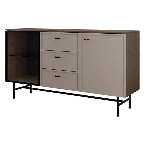 Elora Sideboard 150 cm mit 1 Glastür, 1 Tür und 3 Schubladen – Baltic Storm / Toffee