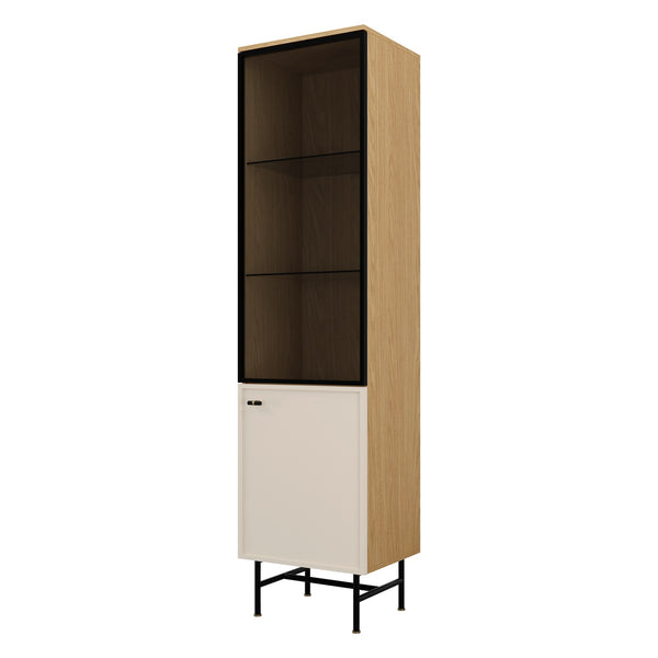 Elora Standvitrine 50 cm mit 1 Glastür und 1 Tür – Frühlingseiche / Macadamia