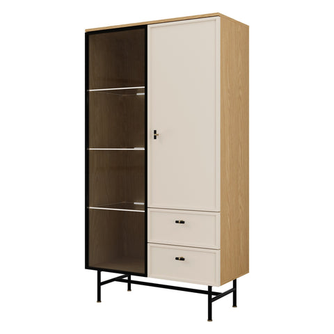 Elora Vitrine (Highboard mit Glastür) in Frühlingseiche / Macadamia – Ansicht 2