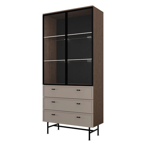 Elora Vitrine (Highboard mit Glastüren) in Baltic Storm / Toffee – Ansicht 2