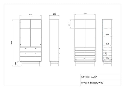 Elora Vitrine (Highboard mit Glastüren) in Baltic Storm / Toffee – Maßzeichnung