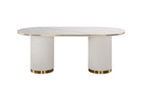 Esstisch Hillora Gebrochenes Weiß, Golden accents, White worktop 135 cm