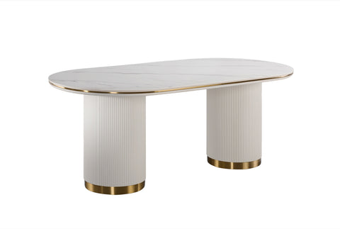 Esstisch Hillora Gebrochenes Weiß, Golden accents, White worktop 135 cm – Ansicht 2