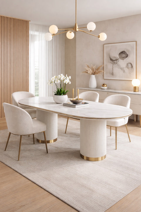 Esstisch Hillora Gebrochenes Weiß, Golden accents, White worktop 135 cm – Ansicht 7