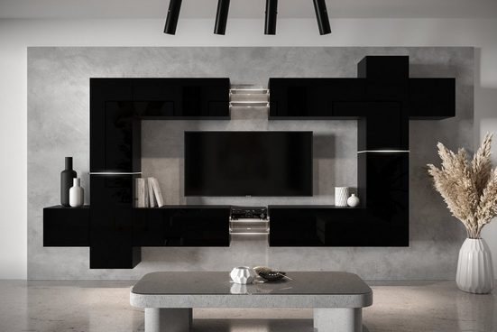 Wohnwand - Hochwertige Wohnwand / Premium Material für dein Wohnzimmer, (Komplett Set, 14-St., Design Style)