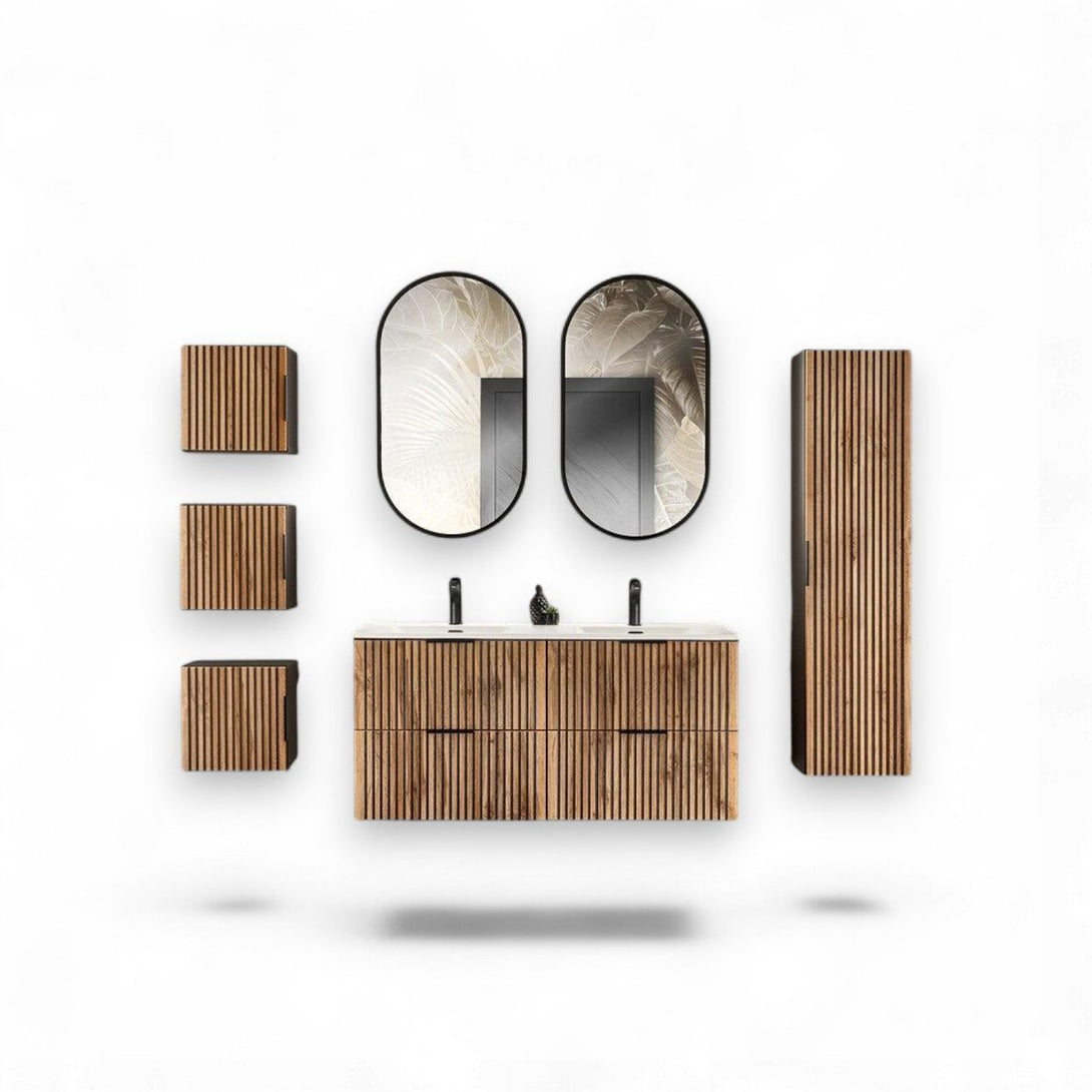 Badmöbel-Set - Xilo X - mit Möbelwaschbecken, Hochschrank & Spiegel - ROYAL24_MARKT