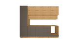 Nexa Küchenzeile  KÜ06-L – Woodline & Grau – 300 cm – Moderne Familienküche mit Hochschrank und großzügigem Stauraum