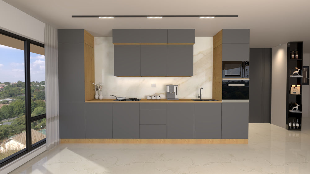 Nexa Küchenzeile  KÜ04-L – Grau – 420 cm – Modernes Küchensystem mit durchdachter Stauraumlösung
