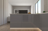 Velmora U-Form Küche KÜ10 – 299,5 × 279 × 199,5 cm – Grau Hochglanz – mit viel Stauraum und MDF-Fronten