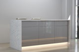 Velmora L-Inselküche KÜ-AS-019 – 410 × 130 cm – Grau Hochglanz – Moderne Küche mit Kücheninsel