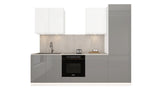 Küchenblock Velmora Kü07 - 260 cm – Grau & Weiß Hochglanz – Moderne Küchenzeile ohne Arbeitsplatte