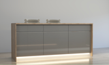 Velmora L-Inselküche KÜ-AS-020 – 410 × 130 cm – Grau Hochglanz – Großzügige Küche mit Kochinsel