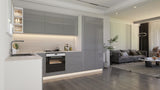 Velmora Winkelküche 300 × 180 cm KÜ05 – Moderne L-Küche ohne Arbeitsplatte – MDF Fronten – Grau Hochglanz