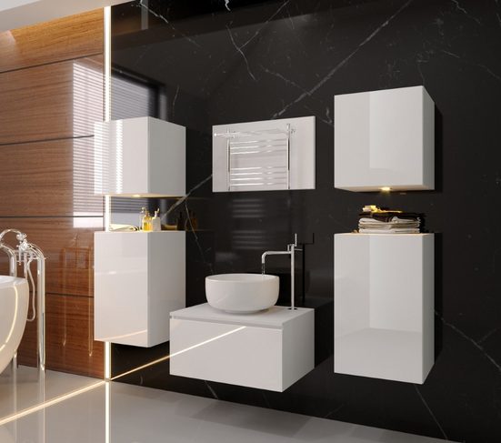 Badmöbel-Set Exklusive Badmöbel 2024/Hochwertige Designs für zeitgemäße Badezimmer, (Komplett Set, 6-St., ALIUS 19)
