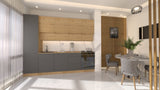 Nexa Küchenzeile  KÜ06-L – Woodline & Grau – 300 cm – Moderne Familienküche mit Hochschrank und großzügigem Stauraum