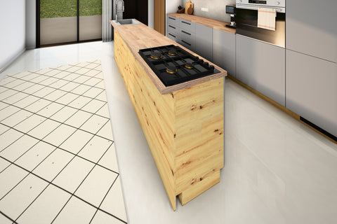 Inselküche Nexa Grau & Artisan-Eiche – 330 cm + Insel 240 cm – KÜ-NEXA-002 – Kücheninsel von der Küchenseite